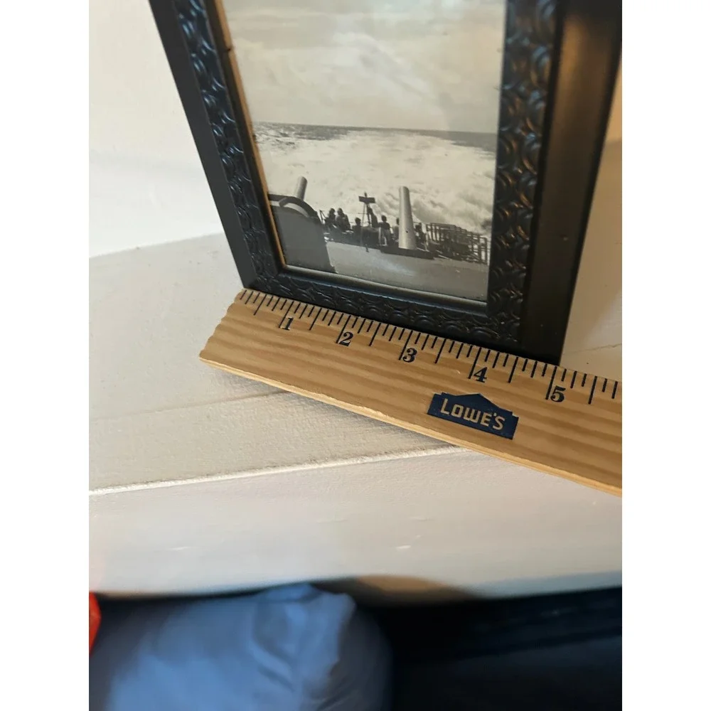 Vintage Naval Ship Deck Photo Black Ornate Frame Military History Decor